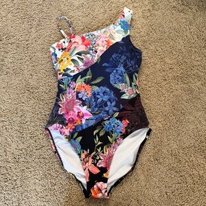 Johnny Was Neon Jungle Wrap One Shoulder One Piece Swimsuit Floral Size Small